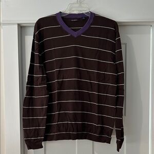 Ashworth Brown V-Neck Sweater with Purple Trim